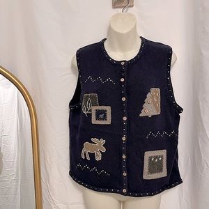 Patchwork Embroidered Christmas Knit Sweater Vest
